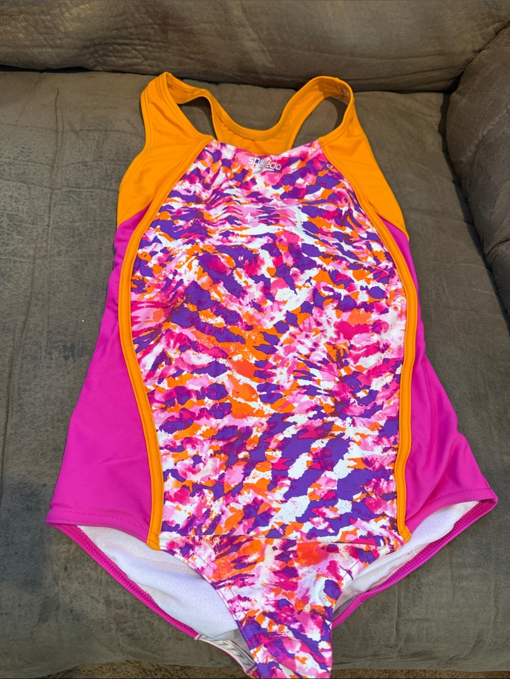 Speedo Girls Colorful Racerback One-Piece Swimsuit in Pink, Orange & Purple